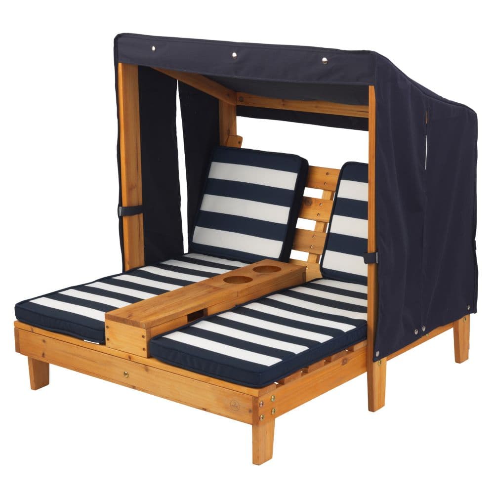 KidKraft Double Chaise Lounge With Cup Holder Honey & Navy