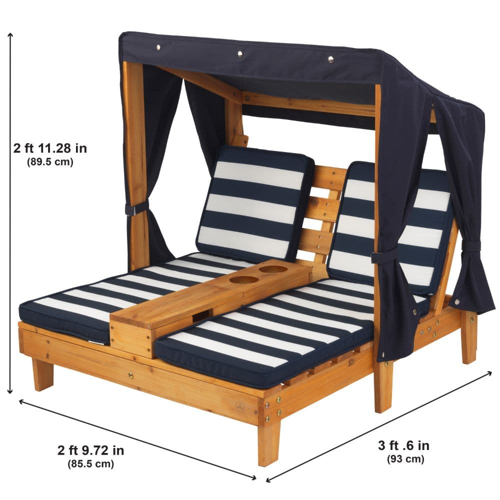 KidKraft Double Chaise Lounge With Cup Holder Honey & Navy