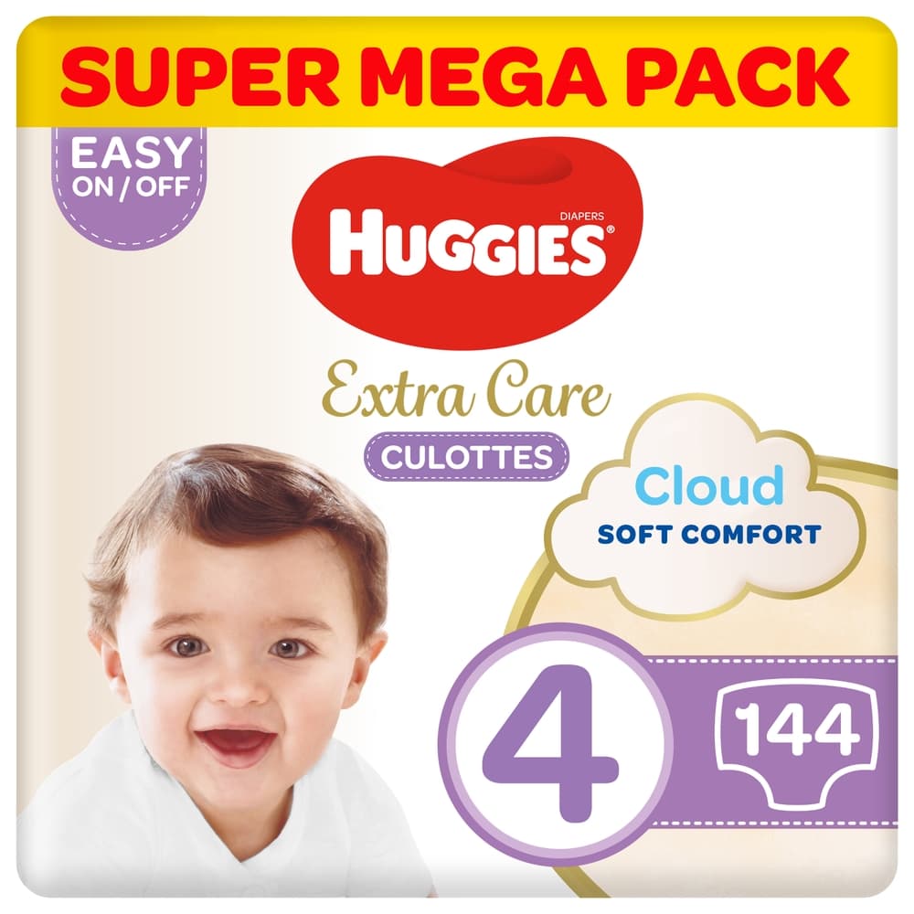 Huggies - Extra Care Culottes, Size 4, 9-14 kg, Super Mega Pack, 144 Diaper Pants