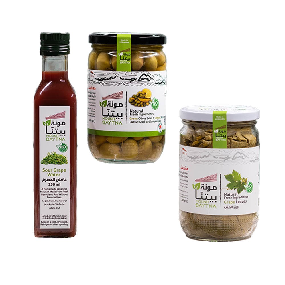 Mounit Baytna - Olives & Lemon Extra - Pack of 2 with Sour Grape - Pack of 2 and Grape Leaves - Pack of 2