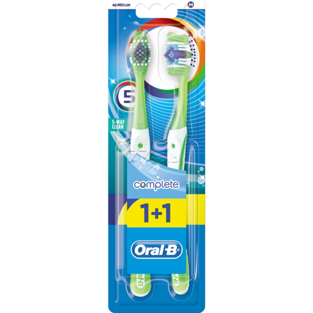 Oral B Complete 5-way Clean, 40, Medium, 1+1 Pack - Assorted