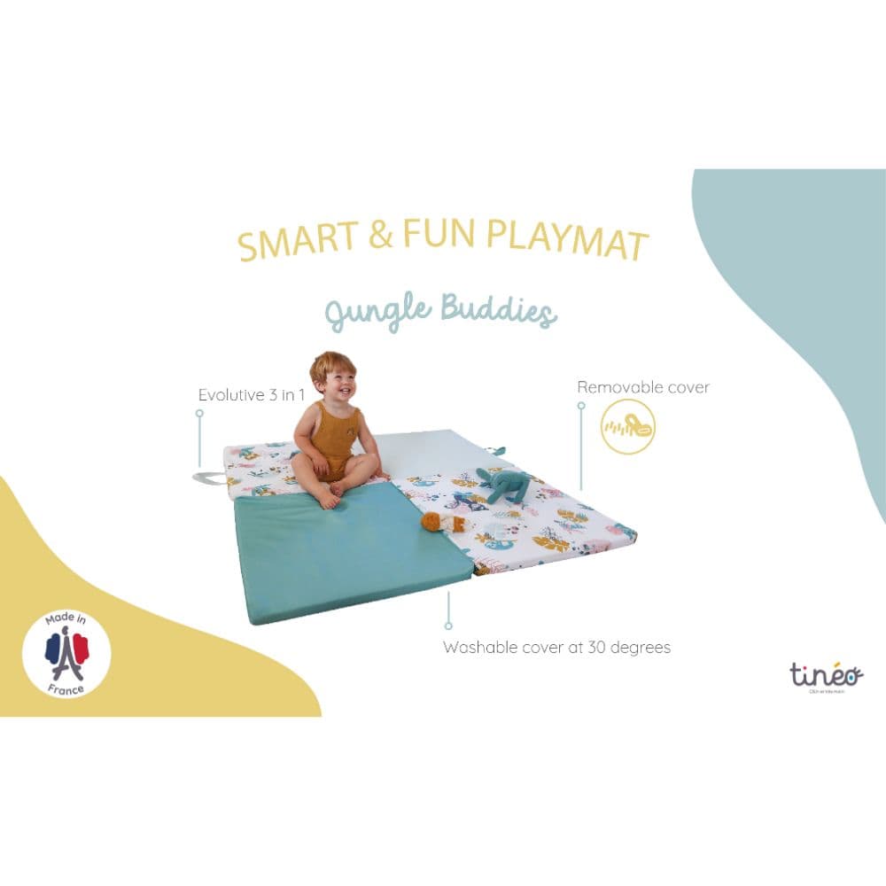 Tineo - 3-in-1 Smart & Fun Playmat, Jungle Buddies - 120 x 120 cm