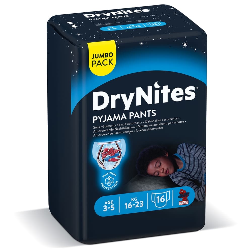 Huggies - DryNites Pyjama Pants, 3-5 years, Bed Wetting Diaper, Boy, 16-23 kg, Jumbo Pack, 16 Pants