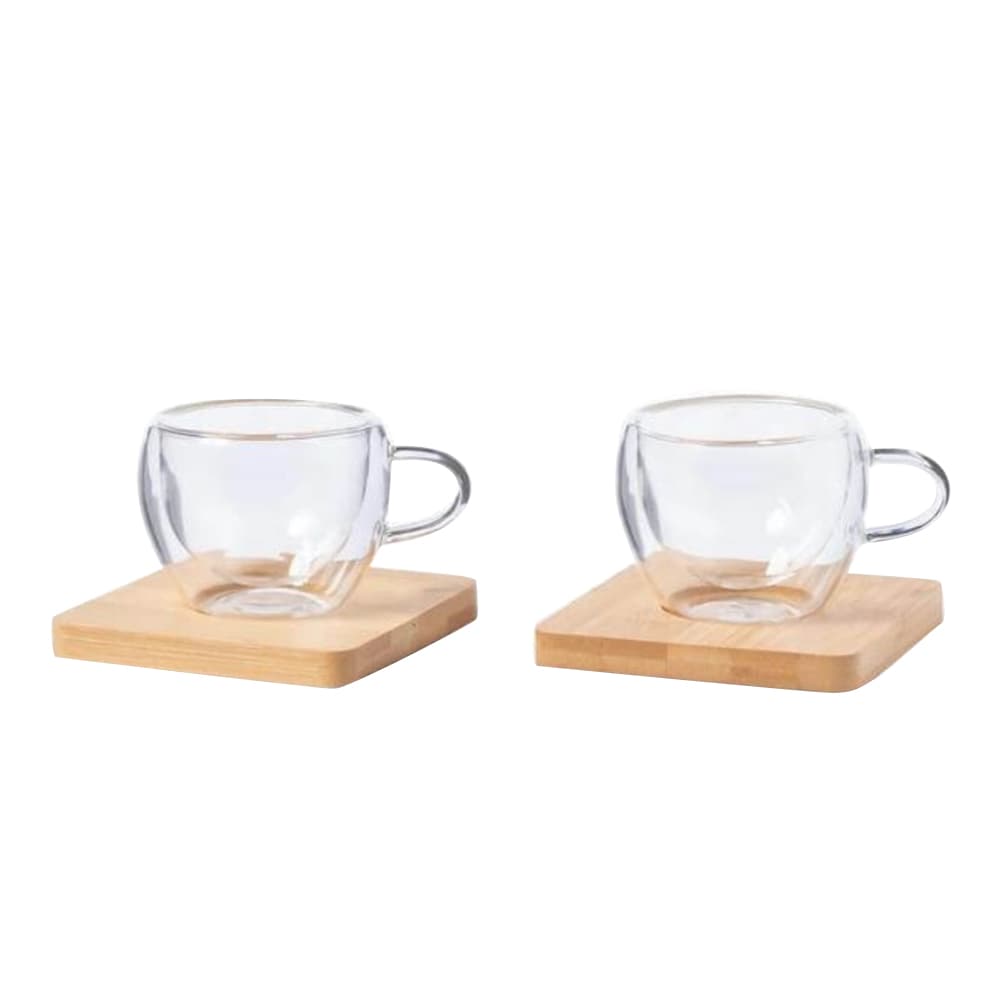 Eco-Neutral - Pama Expresso Cup w/ Bamboo Coaster - Clear - 4pcs