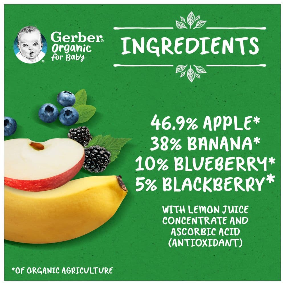 Gerber - Apple, Banana, Blueberry & Blackberry Puree - Pack of 4 - 90 g 