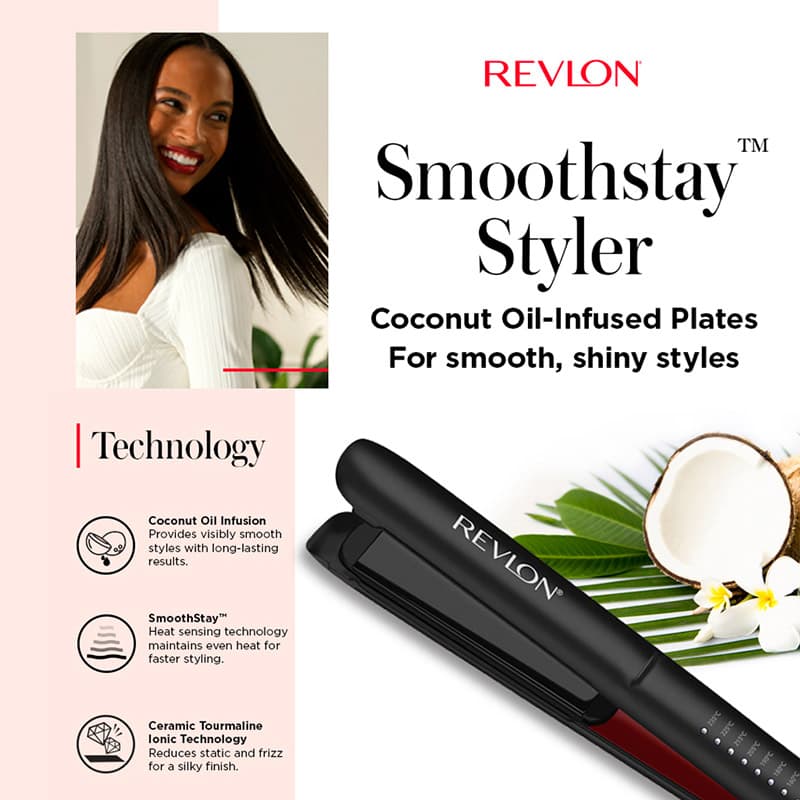 Revlon - SmoothStay Hair Straightener With Travel Pouch - Black