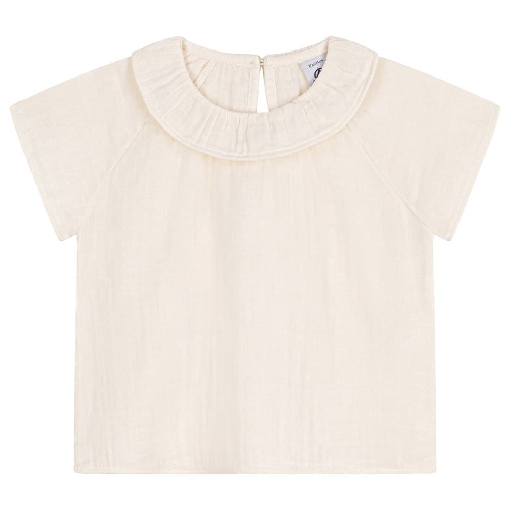 Petit Bateau - Baby's Short Sleeves Cotton Gauze Blouse - White