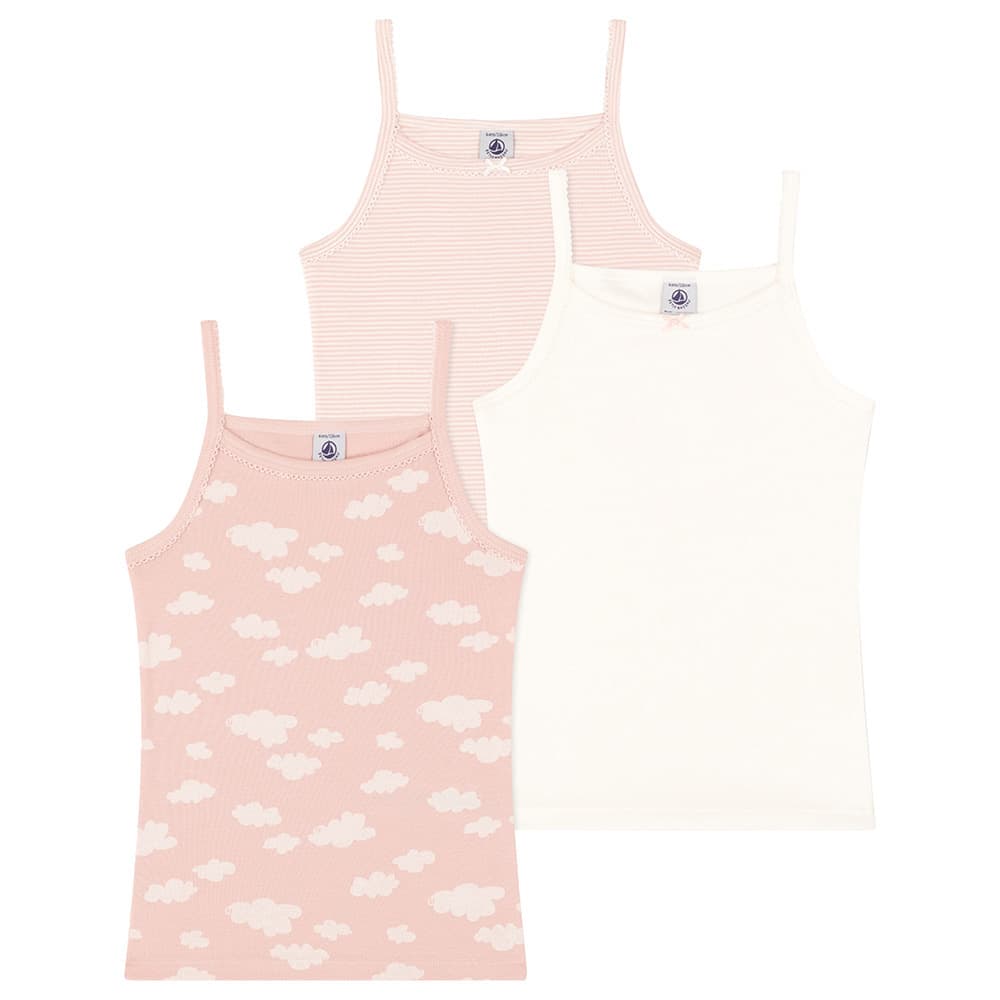 Petit Bateau - 3pc-Set - Girl's Cloud Print Cotton Vests - Pink/White