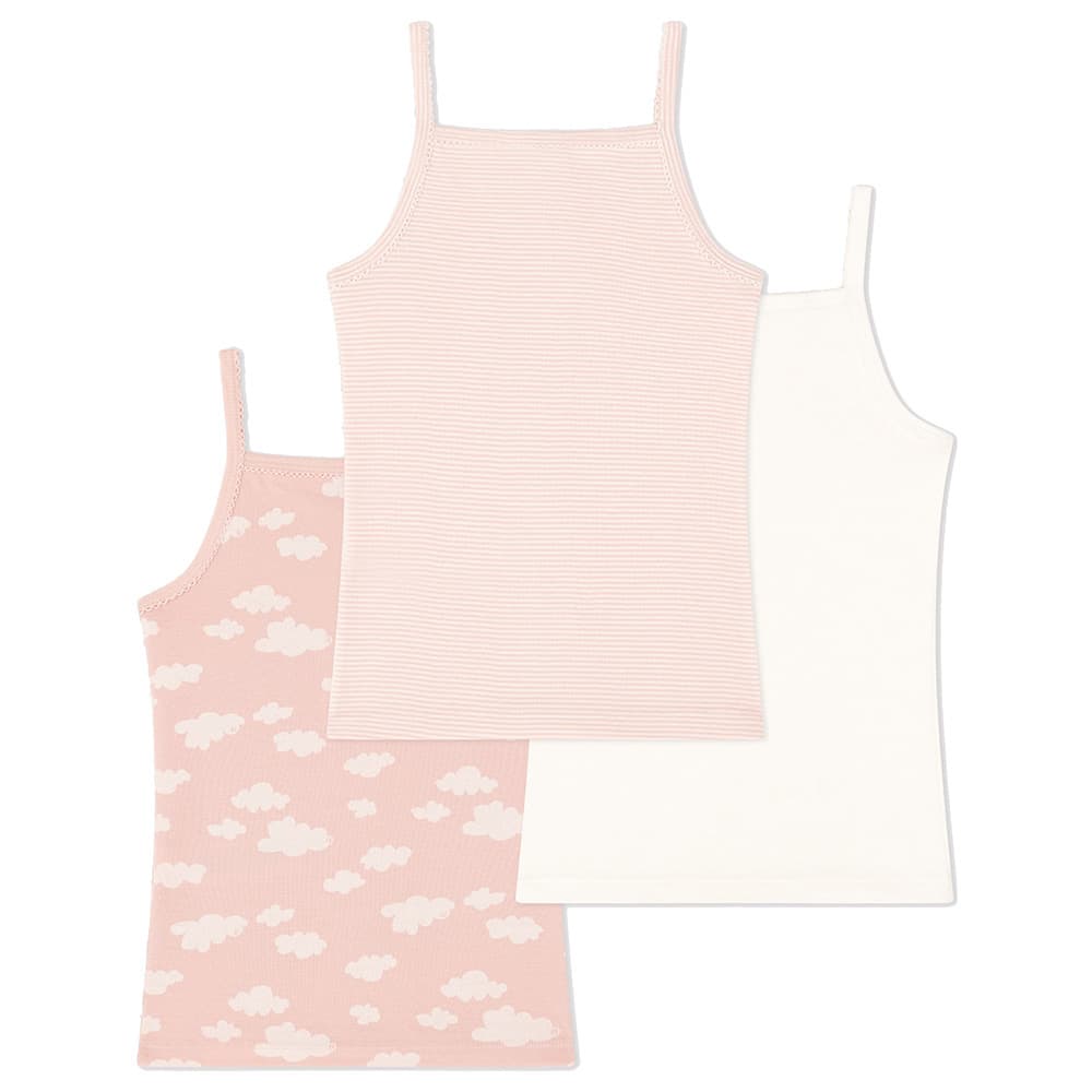 Petit Bateau - 3pc-Set - Girl's Cloud Print Cotton Vests - Pink/White