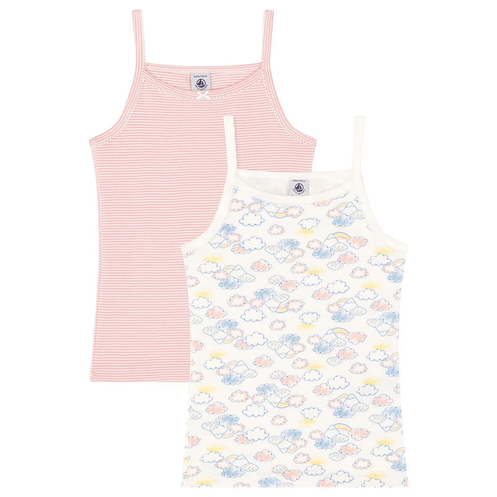 Petit Bateau - 2pc-Set - Girl's Rainbow Cotton Vests - Pink