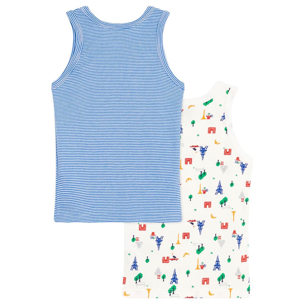 Petit Bateau - 2pc-Set - Boy's Paris Cotton Vests - White/Blue