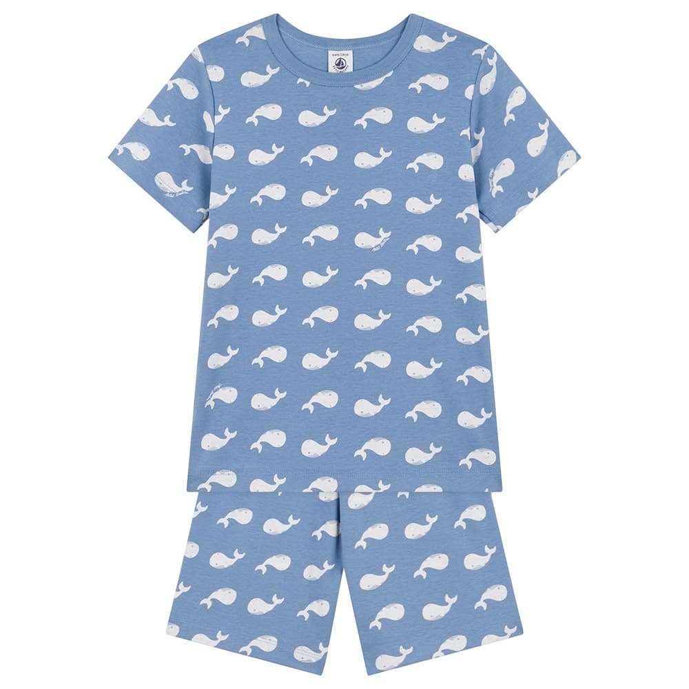 Petit Bateau - Children's Short Cotton Whale Print Pyjama Set