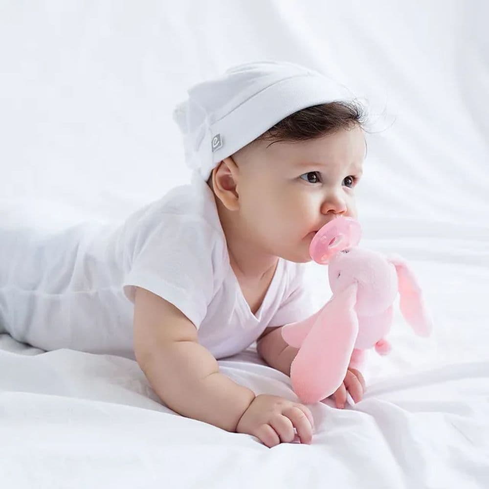 Minikoioi -Pink Bunny Plush Toy With Soother + FREE ONE Silicone Teether