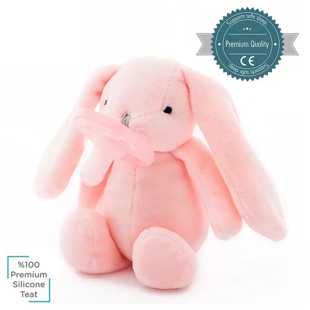 Minikoioi -Pink Bunny Plush Toy With Soother + FREE ONE Silicone Teether