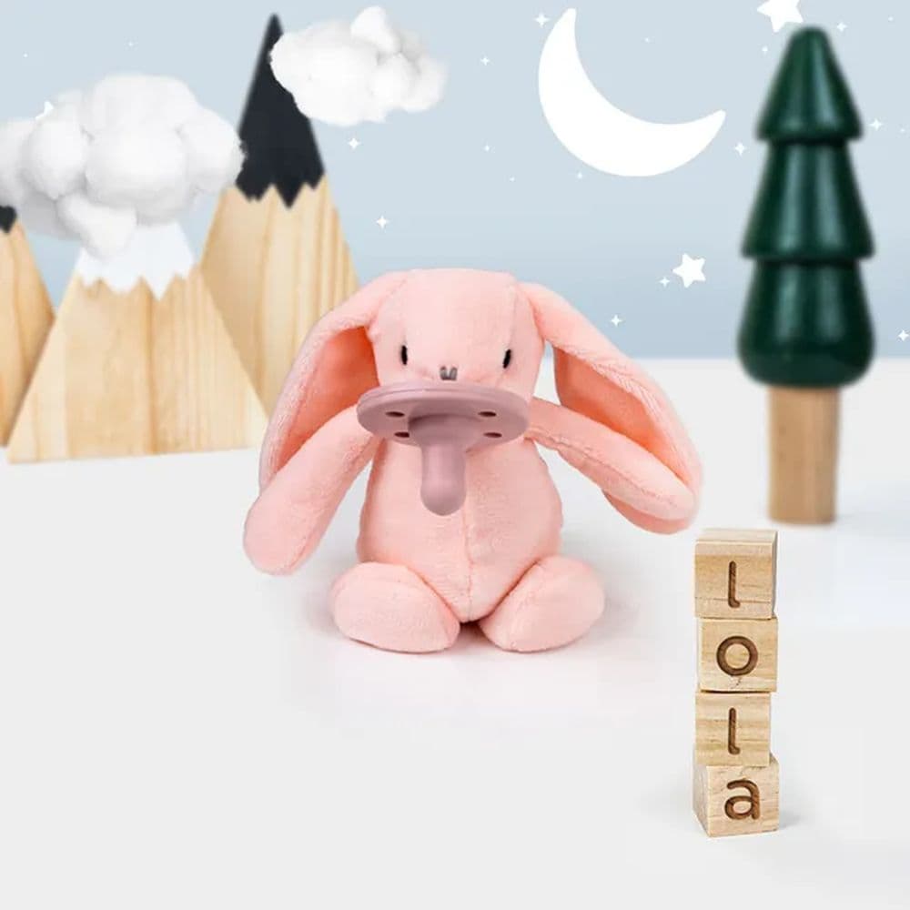 Minikoioi -Pink Bunny Plush Toy With Soother + FREE ONE Silicone Teether