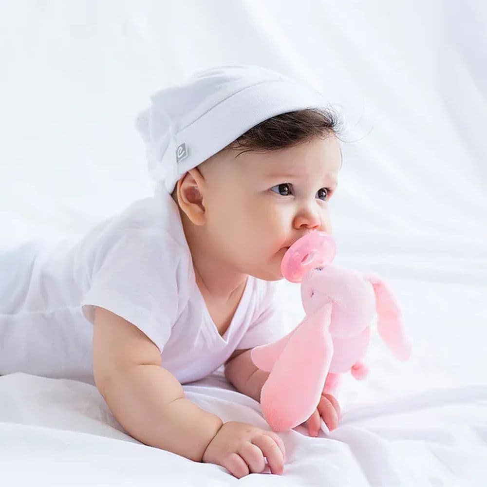 Minikoioi -Pink Bunny Plush Toy With Soother + FREE ONE Silicone Teether