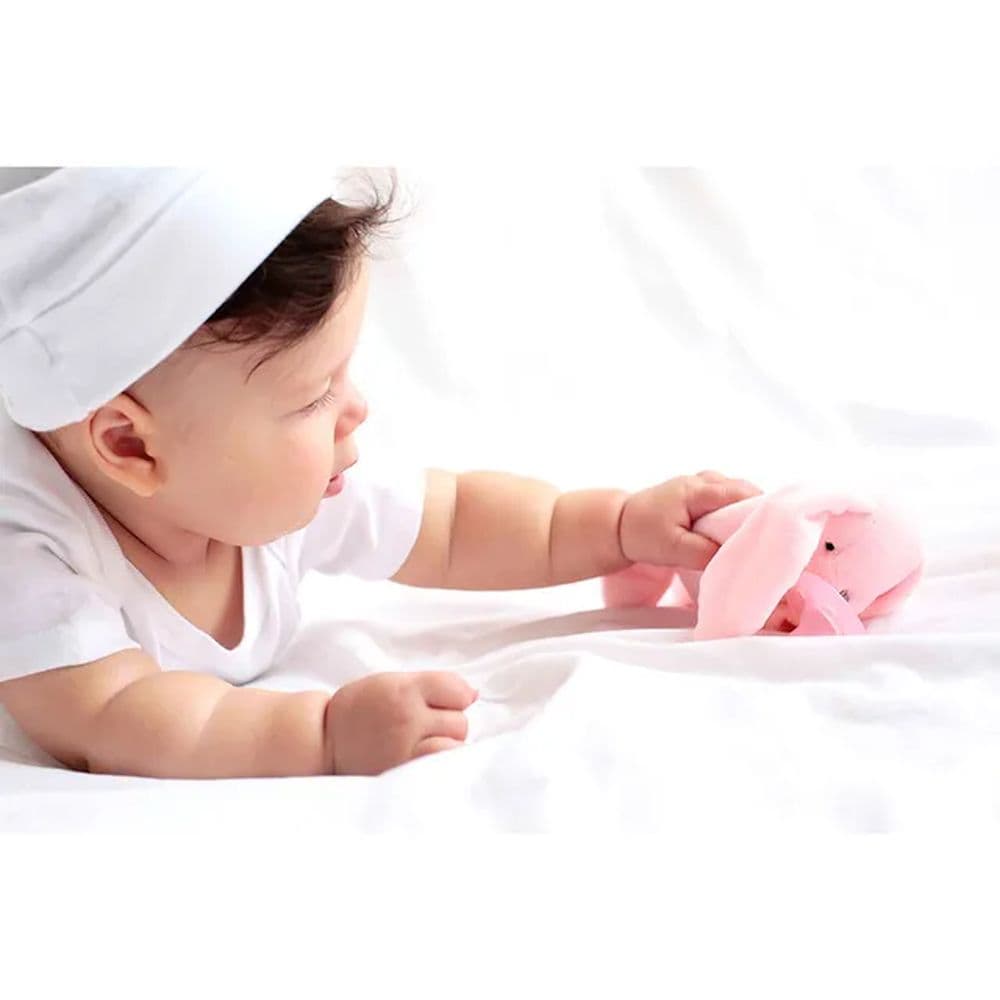 Minikoioi -Pink Bunny Plush Toy With Soother + FREE ONE Silicone Teether