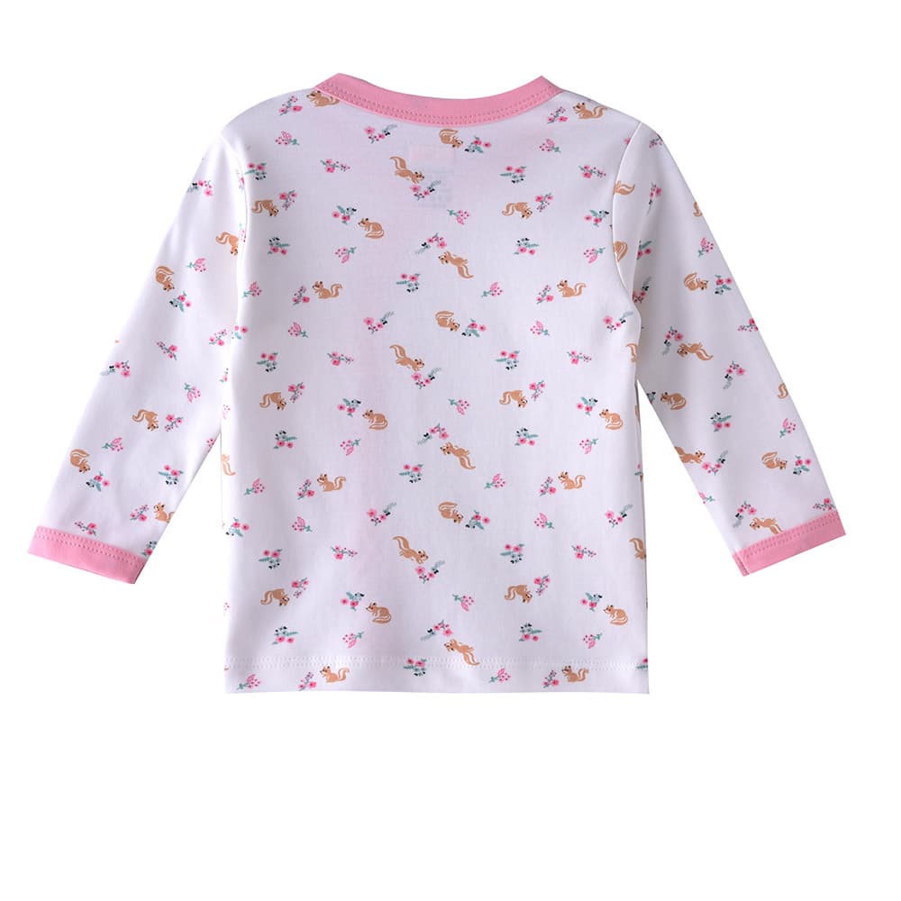 Smart Baby - Baby Girl Printed Long Sleeve Front Open Top - White