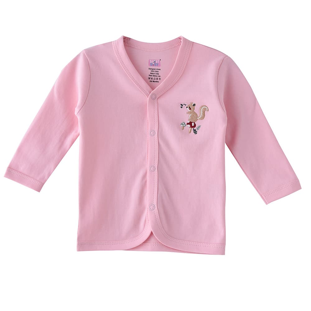 Smart Baby - Baby Girl Placement Embroidery Long Sleeve Top - Pink