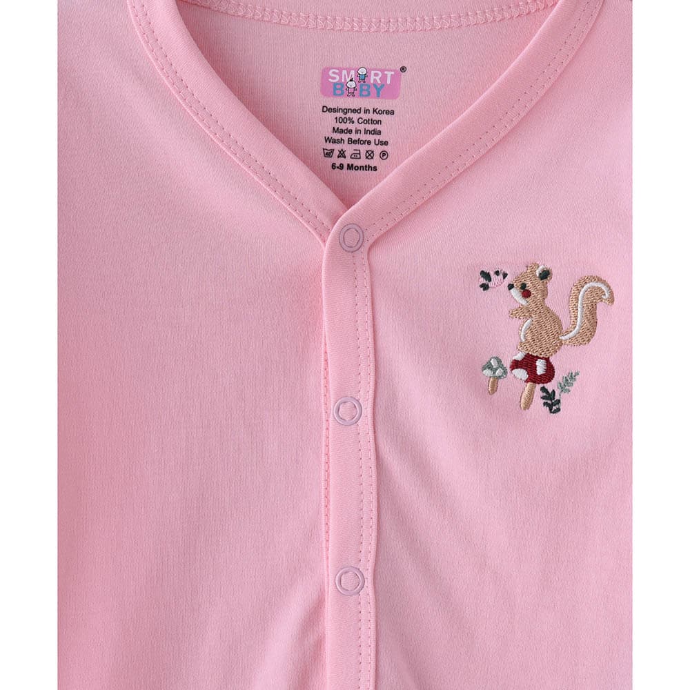 Smart Baby - Baby Girl Placement Embroidery Long Sleeve Top - Pink