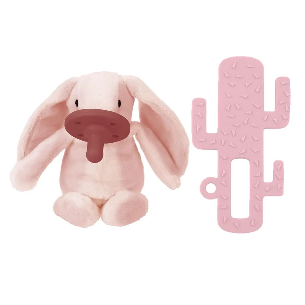 Minikoioi -Pink Bunny Plush Toy With Soother + FREE ONE Silicone Teether