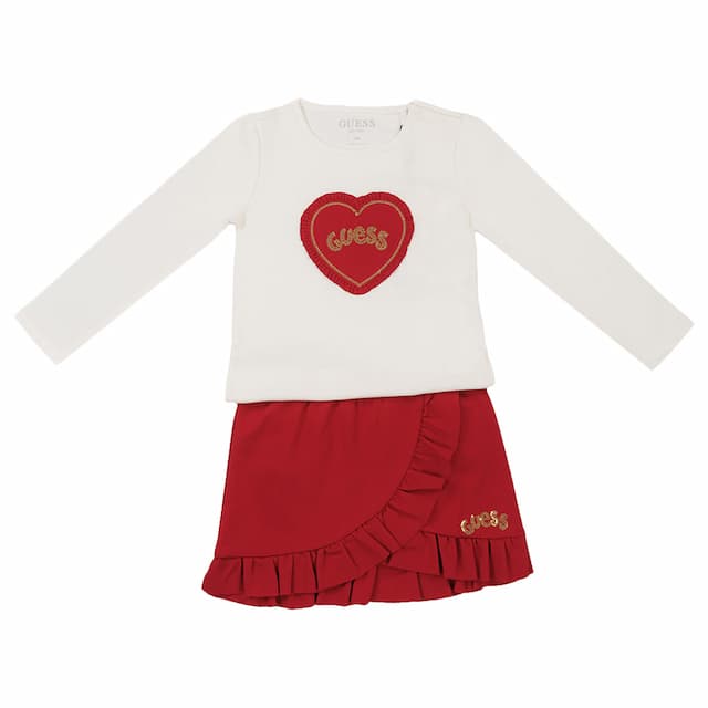 Guess - 2pc-Set - Girls Long Sleeves Shirt & Skirt - White/Red