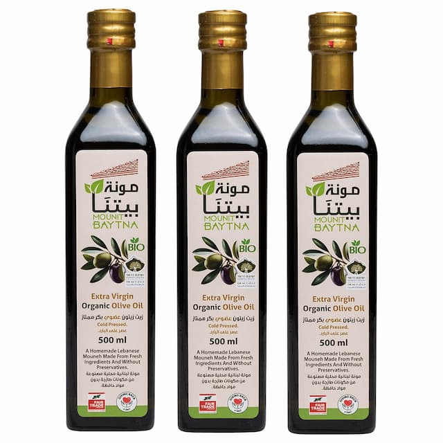 Mounit Baytna - Extra Virgin Organic Olive Oil - 500 ml - Pack of 3