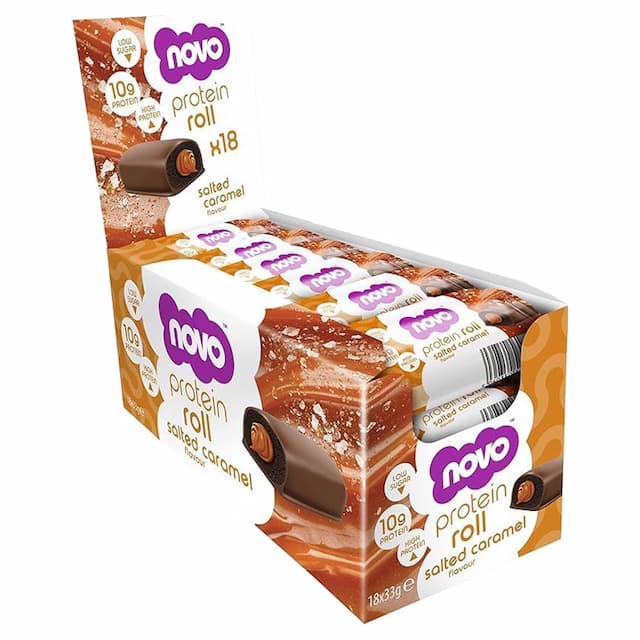 Novo - 10g Salted Caramel High Protein Roll Bar - 33 g - Pack of 18