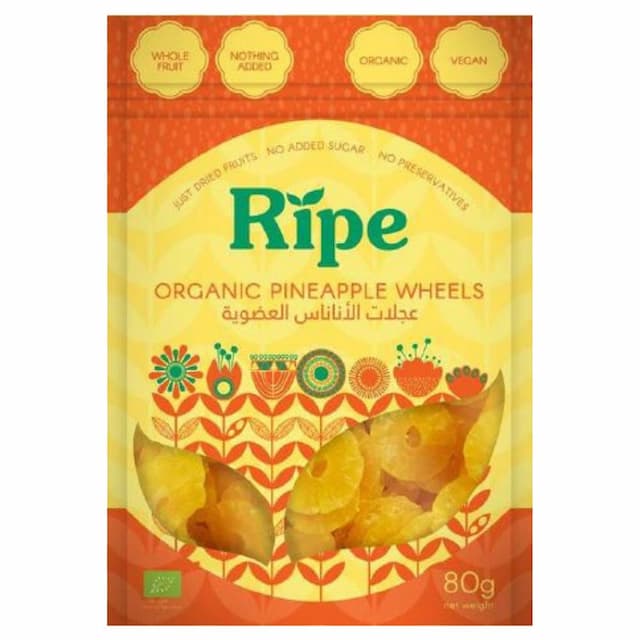 Ripe Organic - Organic Pineapple Wheels Dried Fruits - 80 g