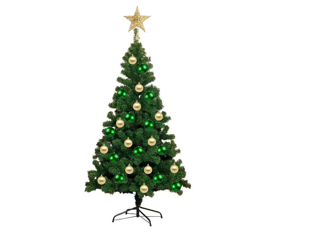 Merry Christmas - Christmas Pine Tree w/ with Ornaments and Metal Stand - 6ft